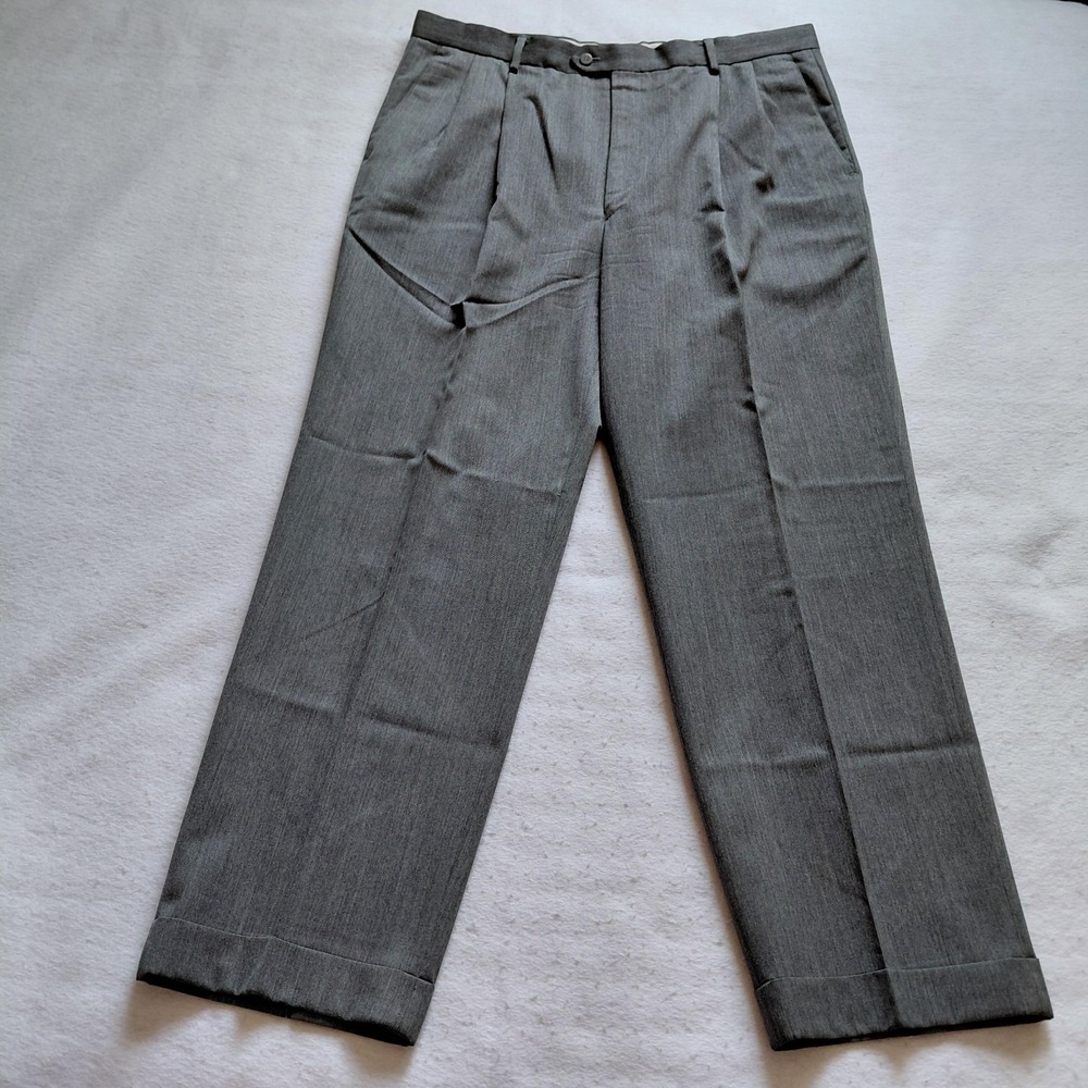 Louis Raphael Mens Gray Wool Pleated Dress Pants Size 38 Cuffed Business Trouser